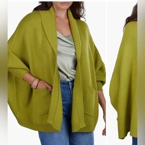 SAACHI Chartreuse Open-Front Knit Poncho Cardigan